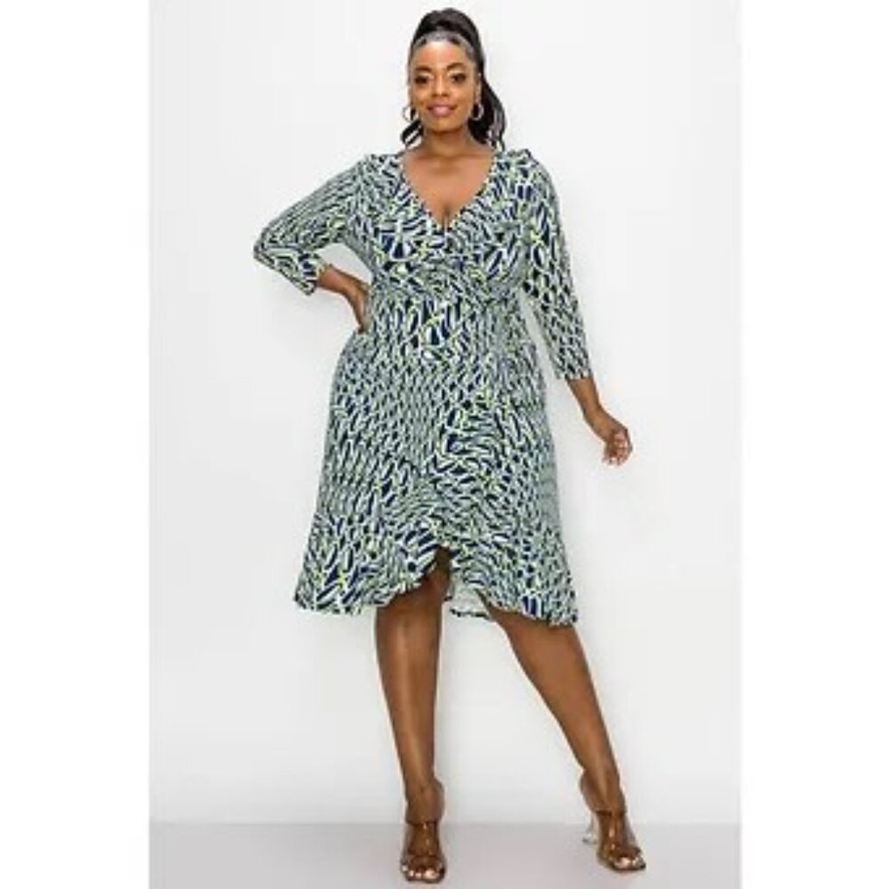 Plus Size 3/4 Sleeve Wrap Dress